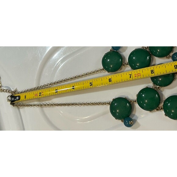 Gold Tone Teal & Turquoise Colored Bubble Bead Bib 25” Necklace Statement - Picture 5 of 8